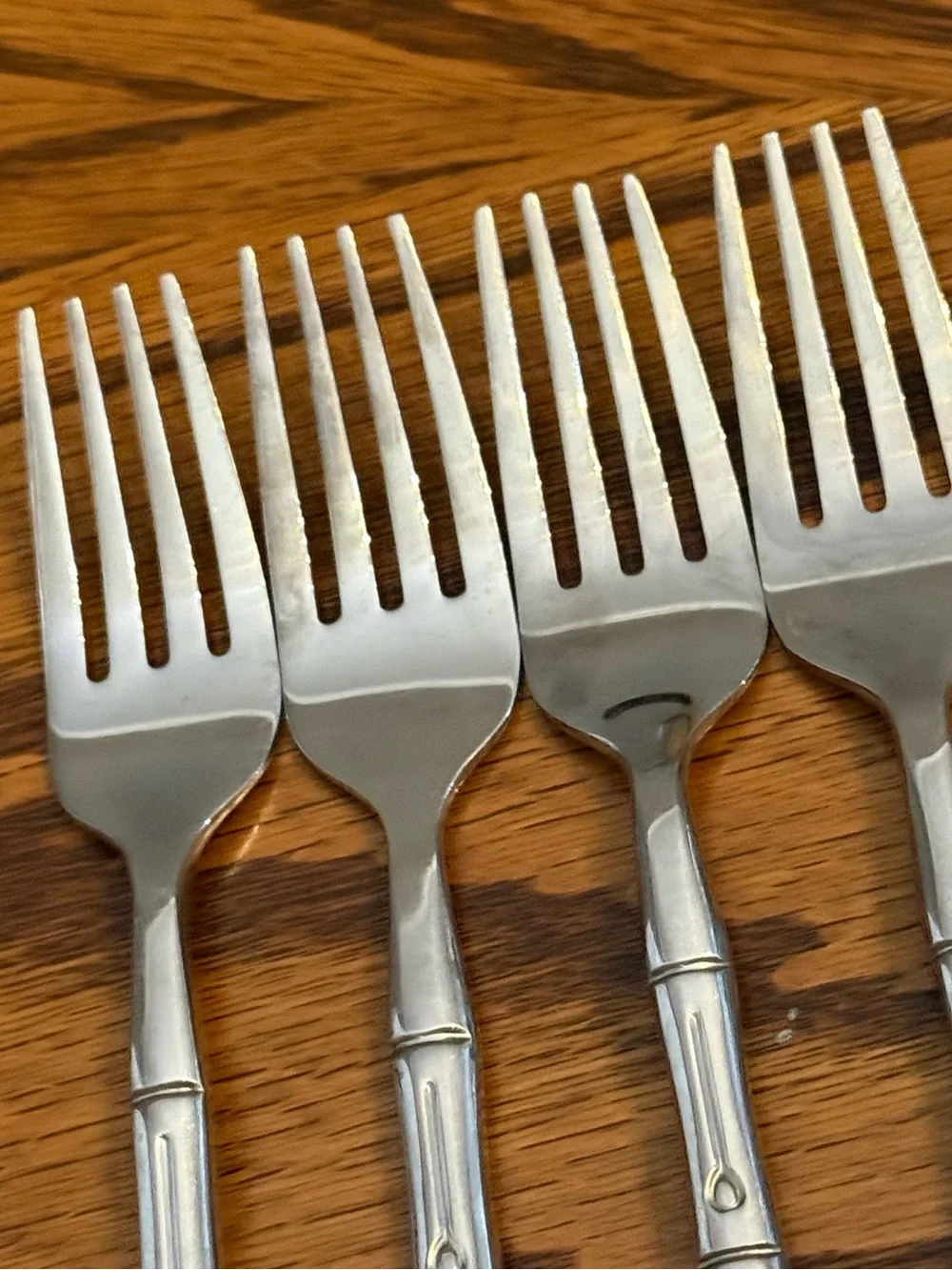 Hampton Forge MCM Bamboo 4 Salad Forks Stainless Flatware
